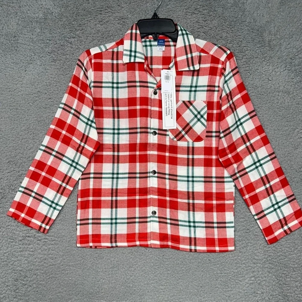 NWT Old Navy Pajama Shirt Youth L (10-12) Red Plaid Flannel Holiday‎ Jammies